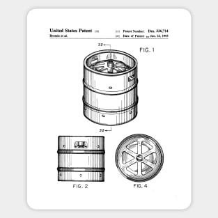 Beer Keg Patent - Beer Lover Craft Ale Art - White Sticker